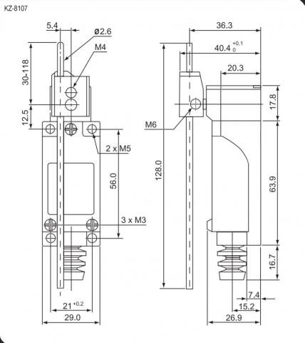 KZ-8107 выключатель концевой, регулируемый рычаг